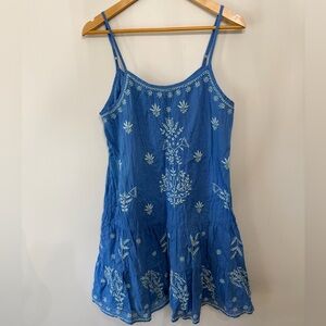 Roller Rabbit Embroidered Tank Dress Blue Sleeveless 100% Cotton Lined Womens S